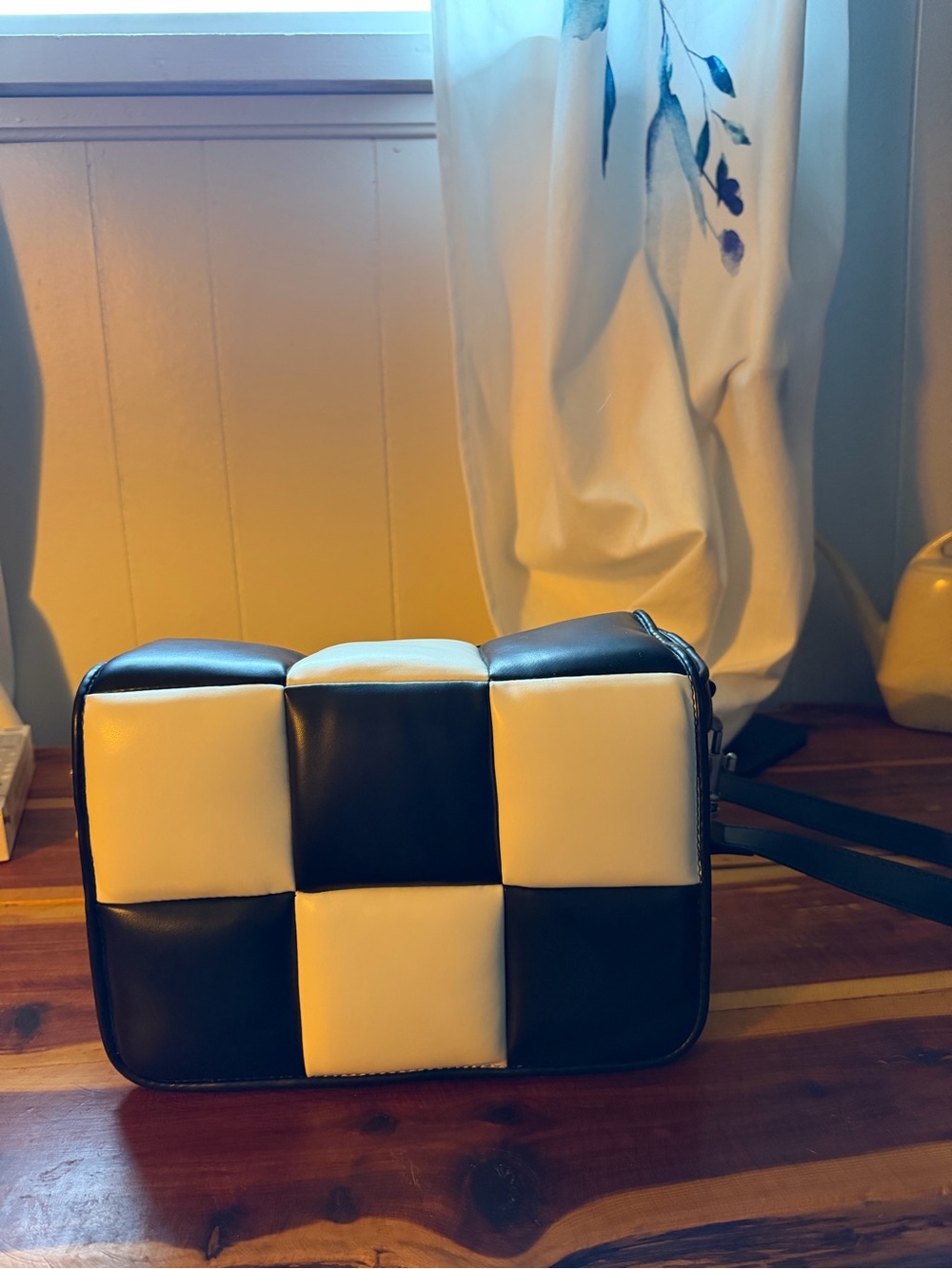 KINDLY Camera Checkerboard Crossbody Bag — Black & White
